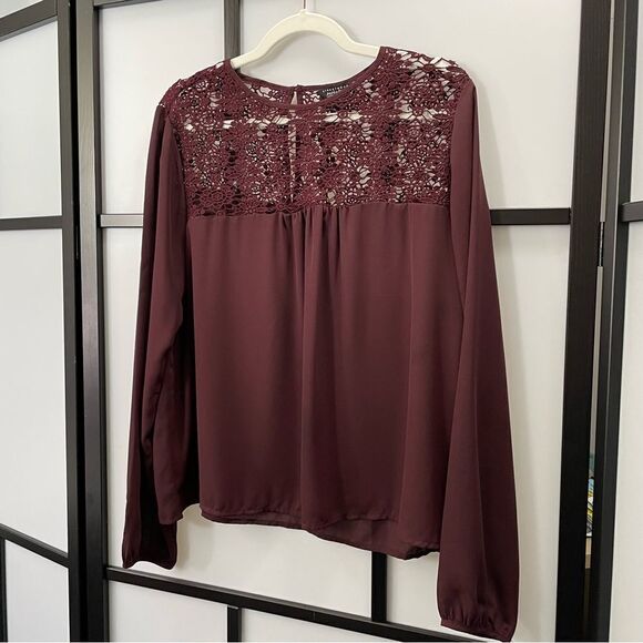[XL] SWS Flowy Boho Burgundy Long Sleeve Blouse with Lace Details Women’… - Picture 2 of 15